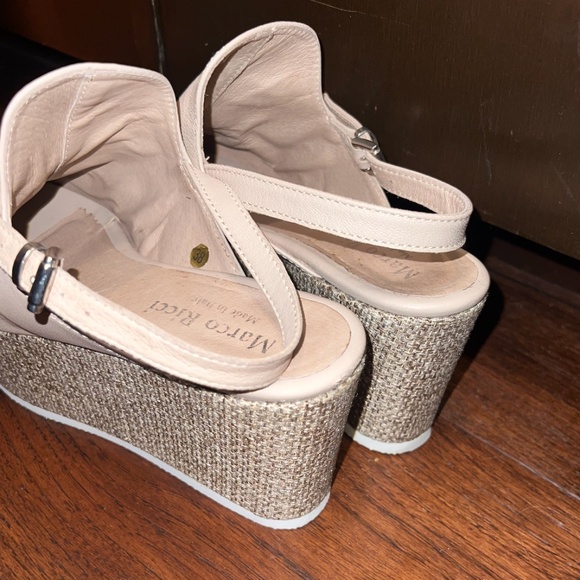 MARCO RICCI WOMENS WRINKLE VAMP PLATFORM SLINGBACK WEDGE, SIZE EU 38 (US8), NUDE - Picture 8 of 13